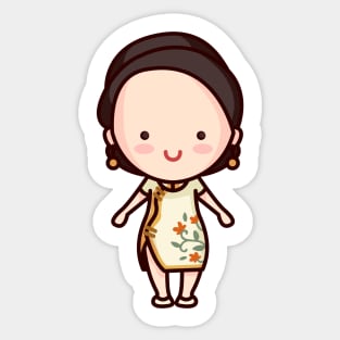 Cute Modern Chinese Woman Cartoon Character Sticker